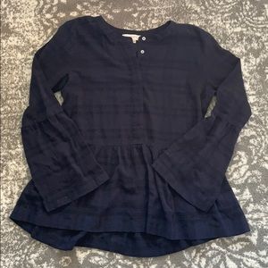 LOFT Navy Plaid Bell Sleeve Blouse